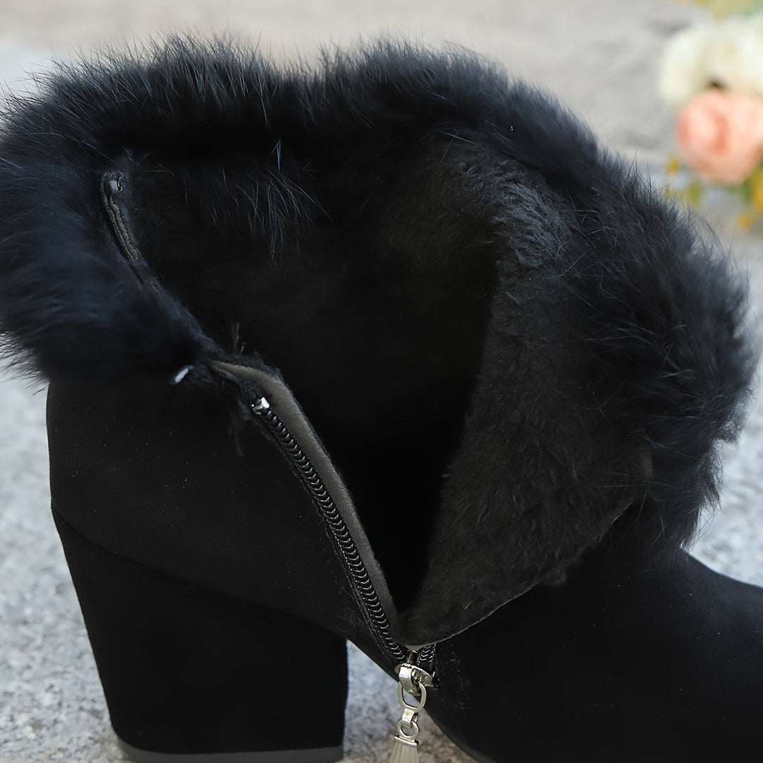 HERMINIE | WOMEN'S FUR TRIM BLOCK HEEL ANKLE BOOTS 12