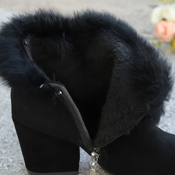 HERMINIE | WOMEN'S FUR TRIM BLOCK HEEL ANKLE BOOTS 12