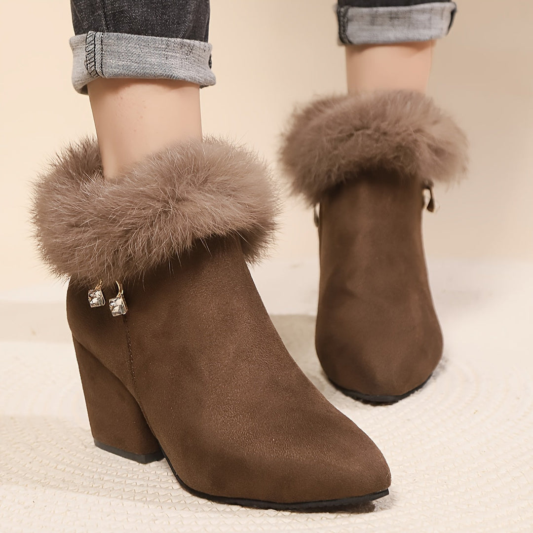 HERMINIE | WOMEN'S FUR TRIM BLOCK HEEL ANKLE BOOTS 2