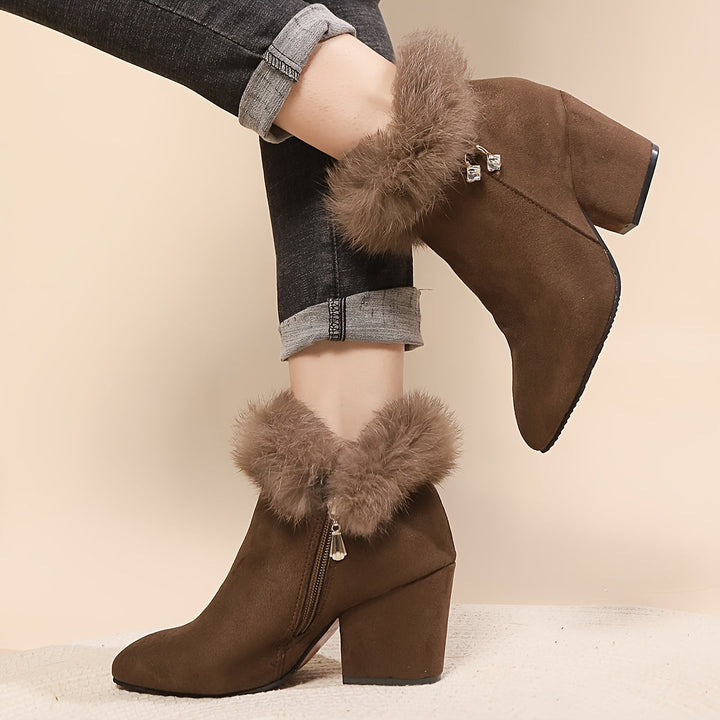 HERMINIE | WOMEN'S FUR TRIM BLOCK HEEL ANKLE BOOTS 3