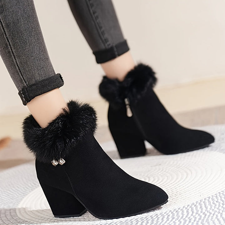 HERMINIE | WOMEN'S FUR TRIM BLOCK HEEL ANKLE BOOTS 4
