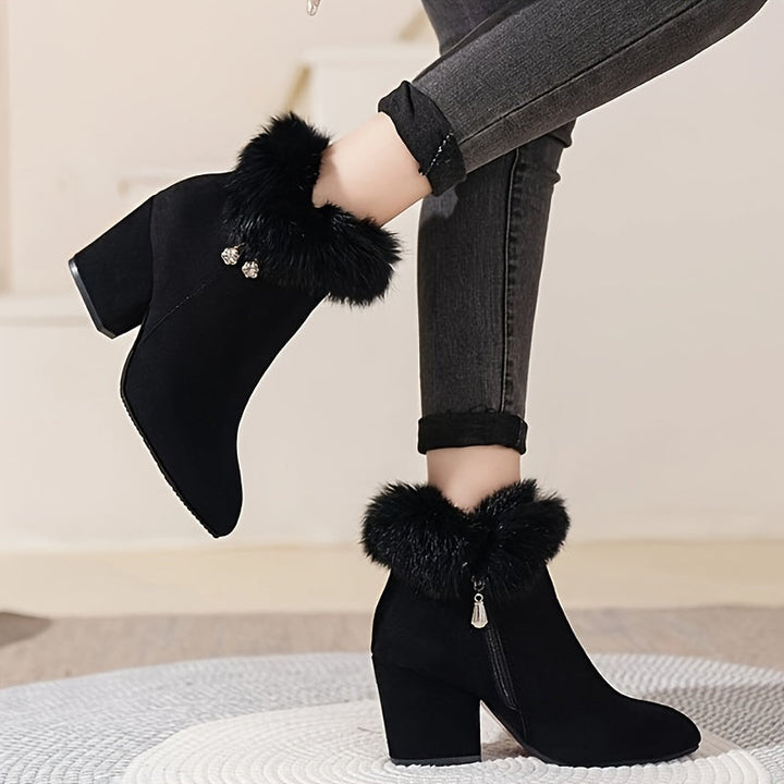 HERMINIE | WOMEN'S FUR TRIM BLOCK HEEL ANKLE BOOTS 5