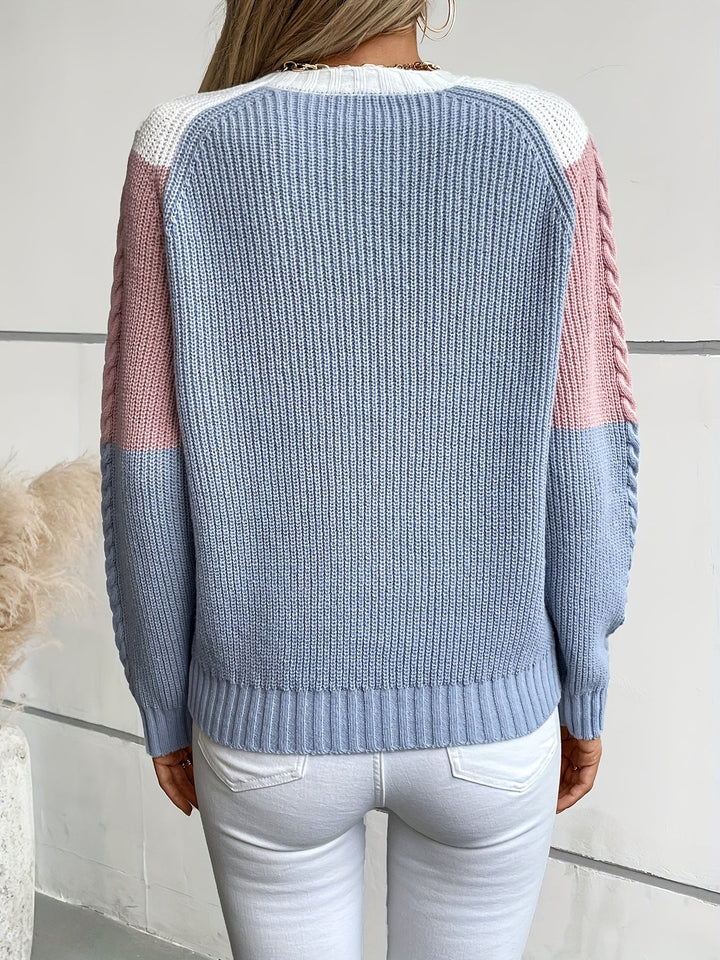 Women's Two-Tone Cable Knit Sweater – Detail View