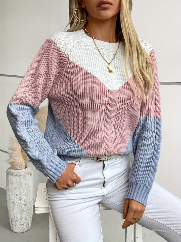 Women's Two-Tone Cable Knit Sweater – Detail View