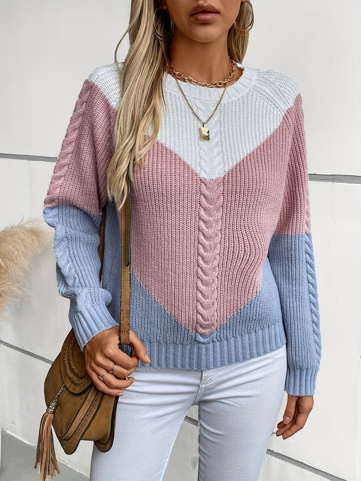 Women's Two-Tone Cable Knit Sweater – Detail View