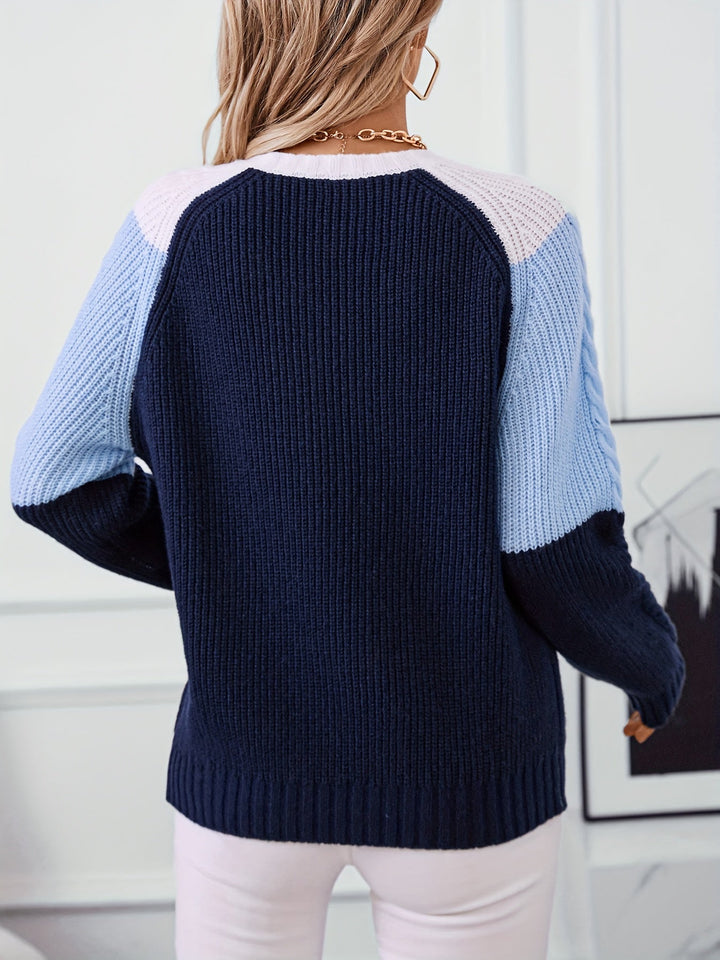 Women's Two-Tone Cable Knit Sweater – Detail View
