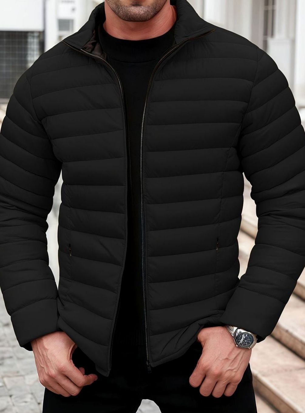 Men's Lightweight Puffer Jacket – Detail View