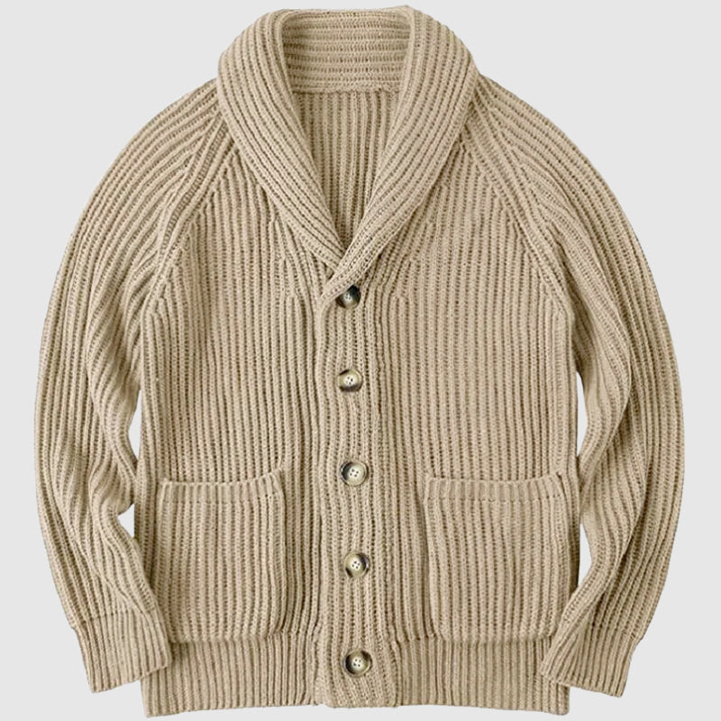 HUBERT | MEN'S CHUNKY CARDIGAN SHAWL COLLAR KNIT SWEATER POCKETS 1