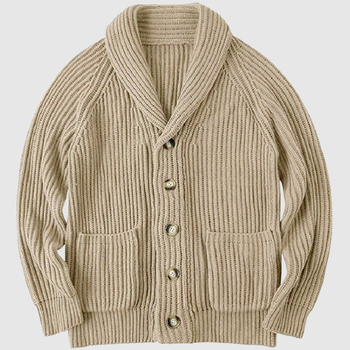 HUBERT | MEN'S CHUNKY CARDIGAN SHAWL COLLAR KNIT SWEATER POCKETS 1