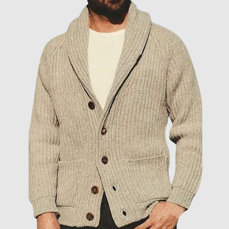 HUBERT | MEN'S CHUNKY CARDIGAN SHAWL COLLAR KNIT SWEATER POCKETS 2