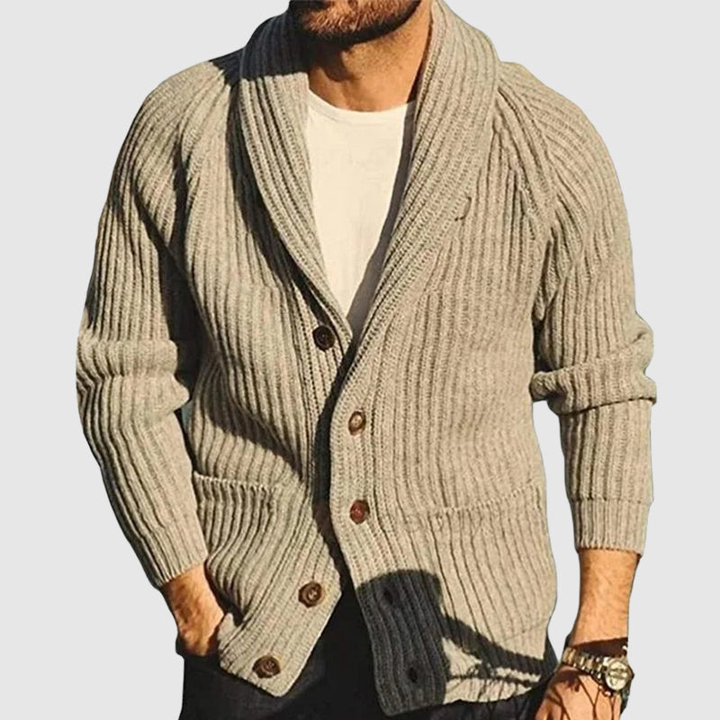 HUBERT | MEN'S CHUNKY CARDIGAN SHAWL COLLAR KNIT SWEATER POCKETS 3