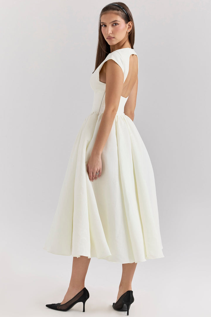ISENDRIA – SATIN MIDI GOWN FOR SOPHISTICATED ELEGANCE
