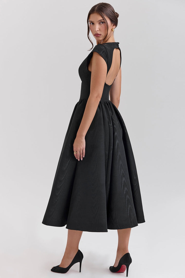 ISENDRIA – SATIN MIDI GOWN FOR SOPHISTICATED ELEGANCE