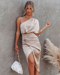 Kaelani | Women's Satin One Shoulder Midi Dress
