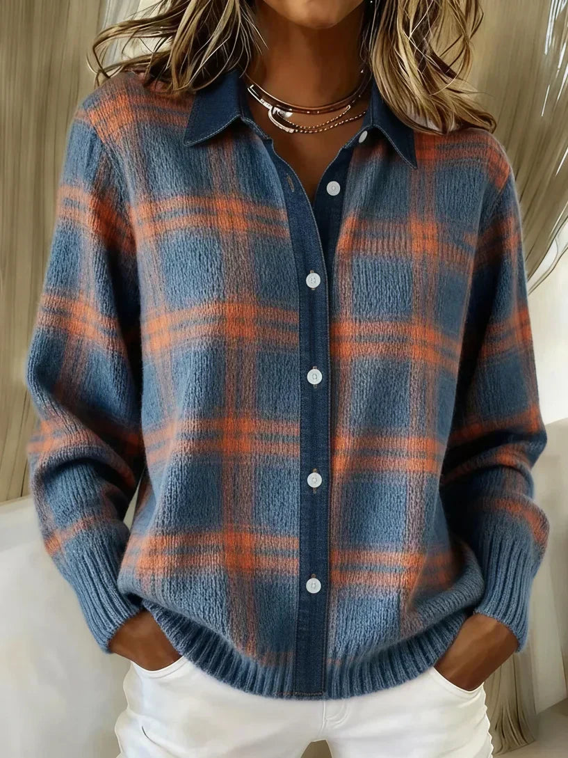 IMOGEN - PLAID BUTTON-FRONT KNIT CARDIGAN 1