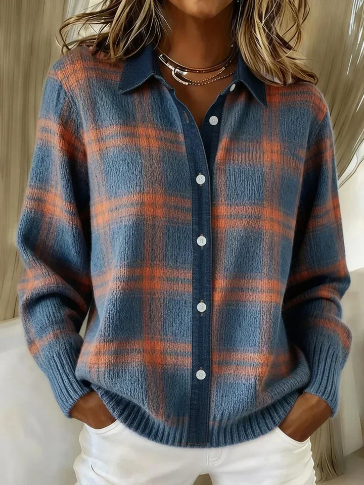 IMOGEN - PLAID BUTTON-FRONT KNIT CARDIGAN 1