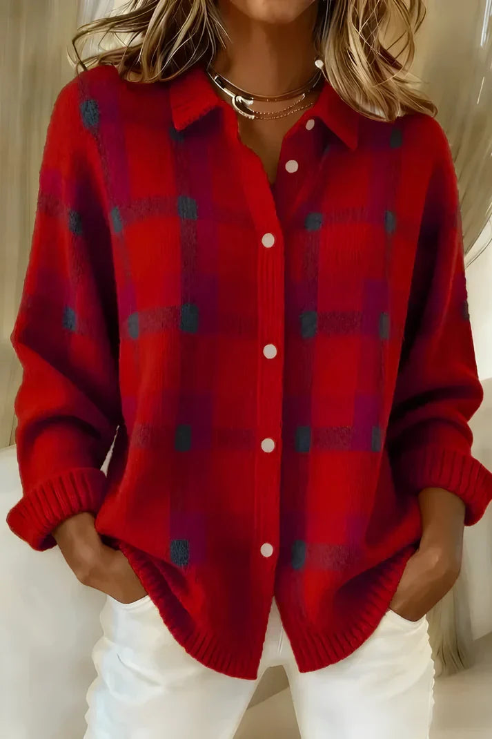 IMOGEN - PLAID BUTTON-FRONT KNIT CARDIGAN 2