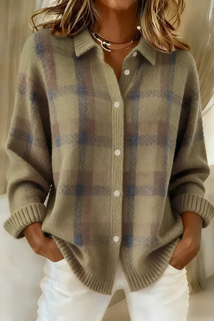 IMOGEN - PLAID BUTTON-FRONT KNIT CARDIGAN 4