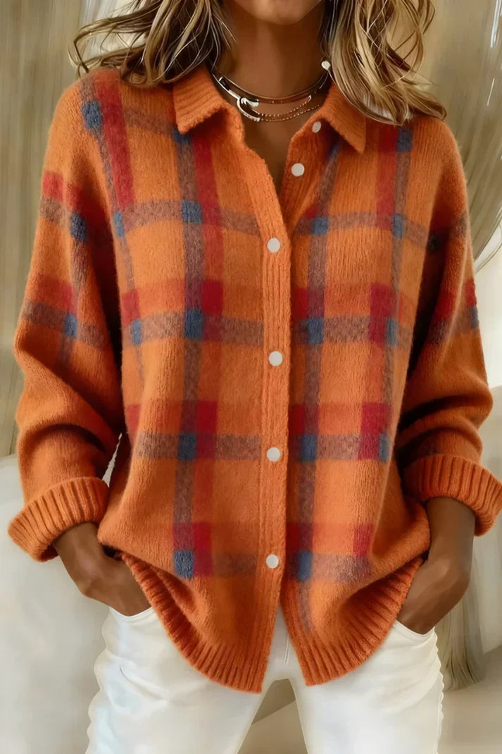 IMOGEN - PLAID BUTTON-FRONT KNIT CARDIGAN 6