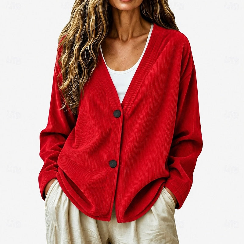 Women's Oversized Button Up Cardigan – Red