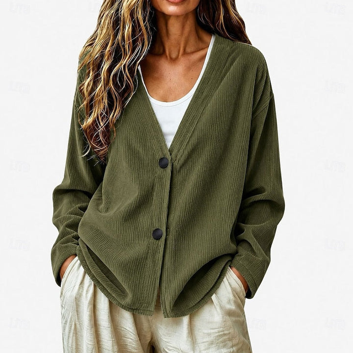Women's Oversized Button Up Cardigan – Military Green