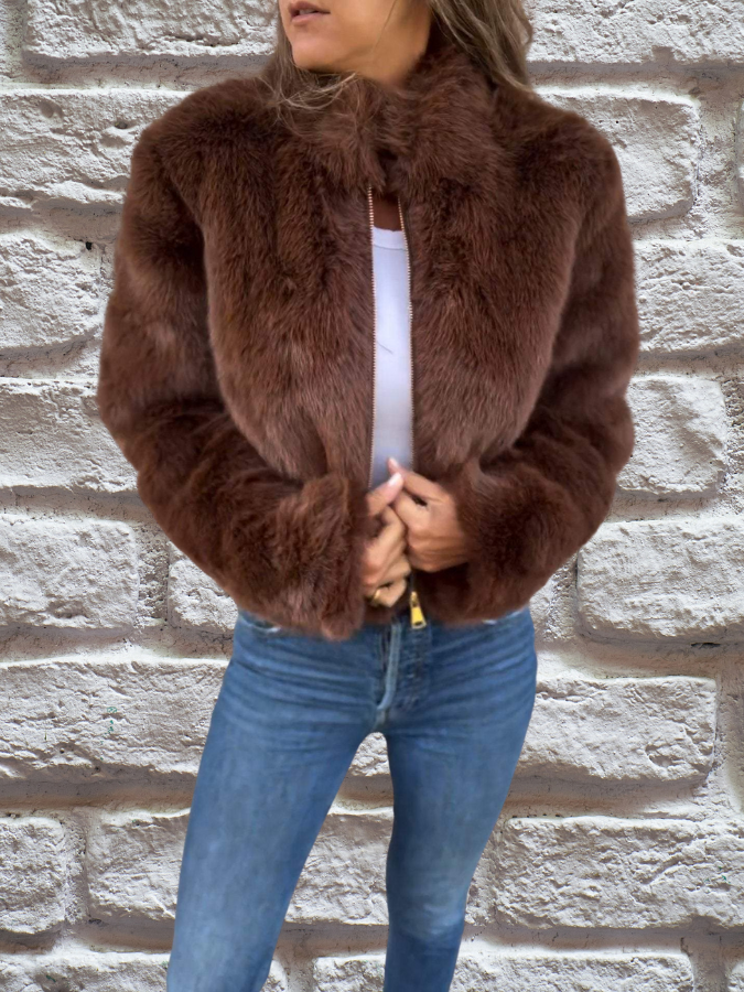 IRENEE | WOMEN'S CROPPED FAUX FUR JACKET FUZZY COAT 1
