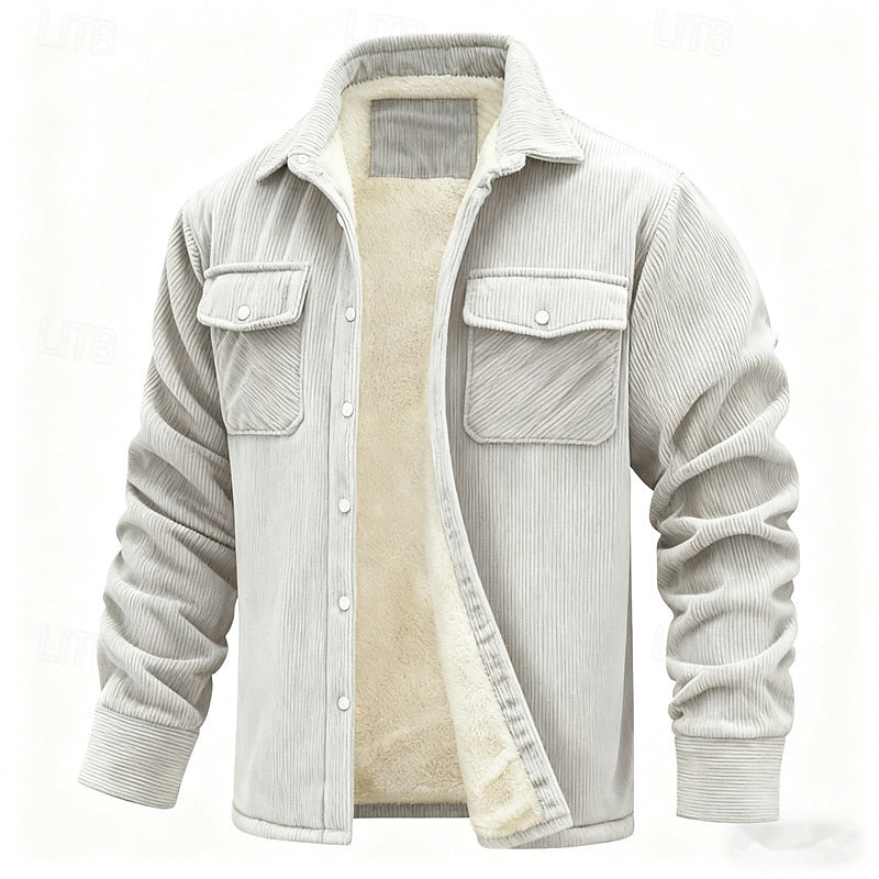 Men's Sherpa Lined Corduroy Shirt Jacket – Light Gray