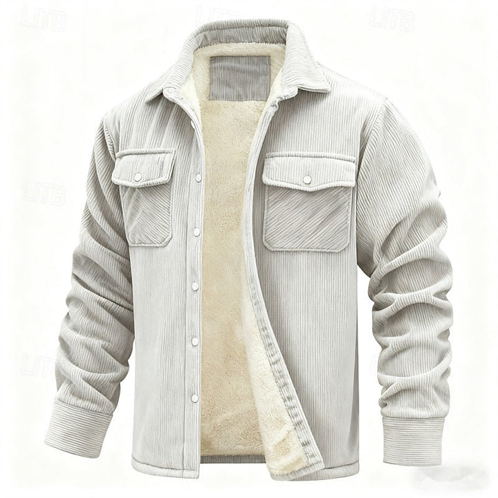 Men's Sherpa Lined Corduroy Shirt Jacket – Light Gray