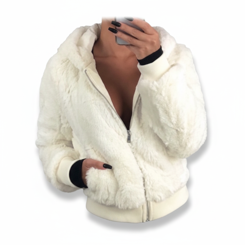 JACINTHE | WOMEN'S HOODED FLEECE JACKET ZIP UP SHERPA FUZZY 11