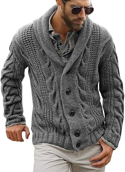 JOACHIM | MEN'S NORDIC SWEATER CARDIGAN SHAWL COLLAR KNIT 6
