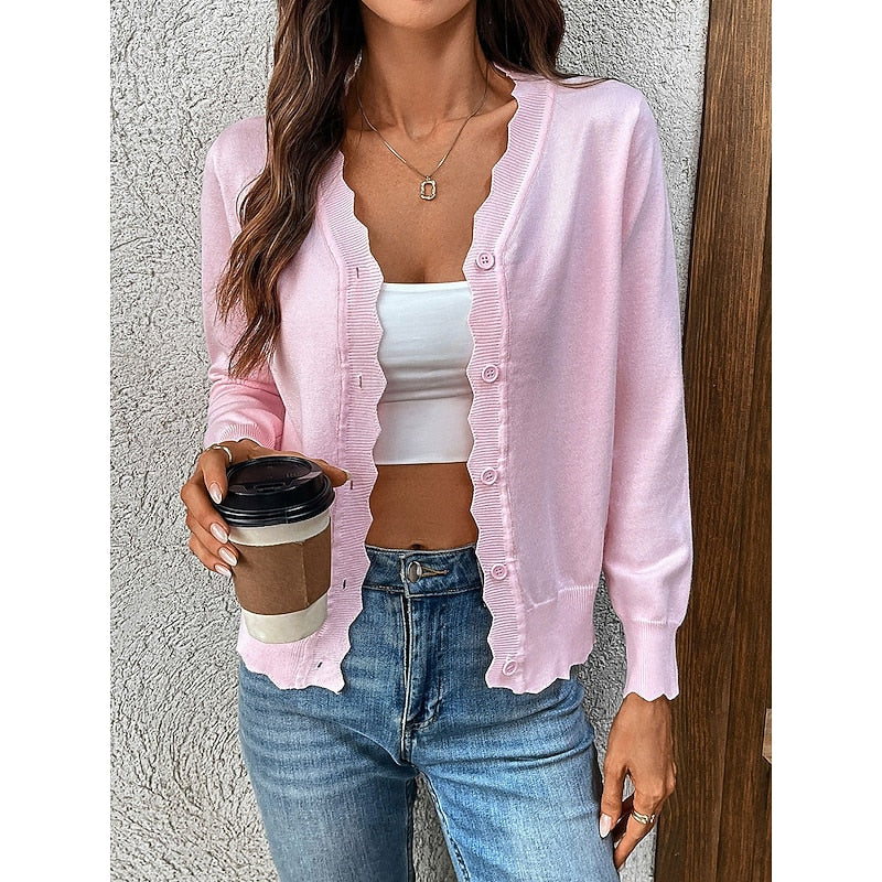 Women's Cropped Scalloped Cardigan – Pink