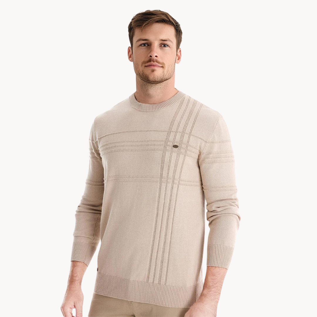 Men's Ribbed Crew Neck Knit Sweater – Detail View