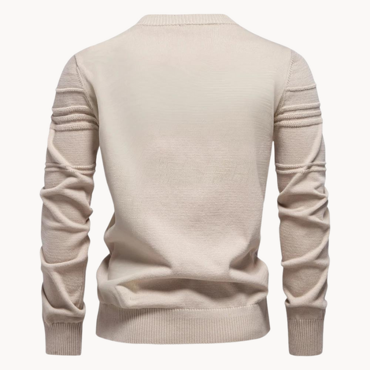 Men's Ribbed Crew Neck Knit Sweater – Detail View