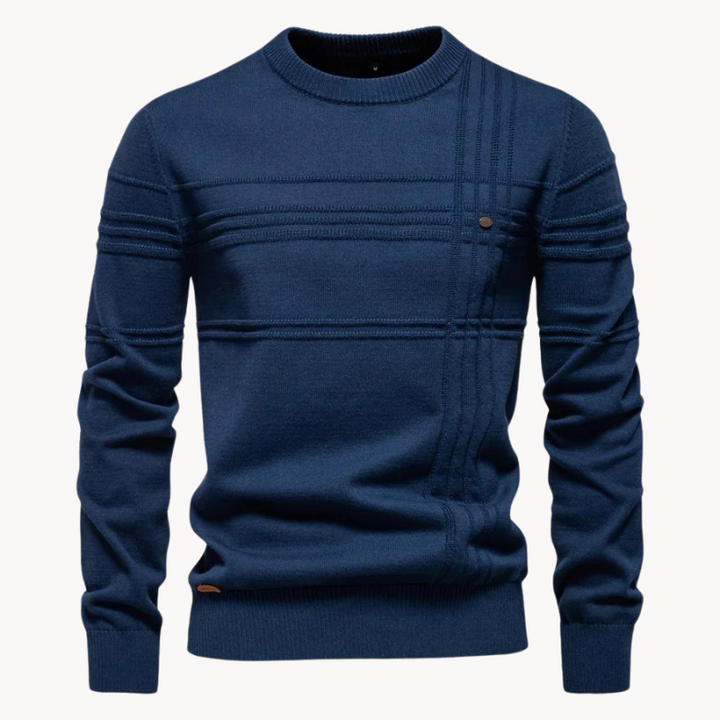 Men's Ribbed Crew Neck Knit Sweater – Navy