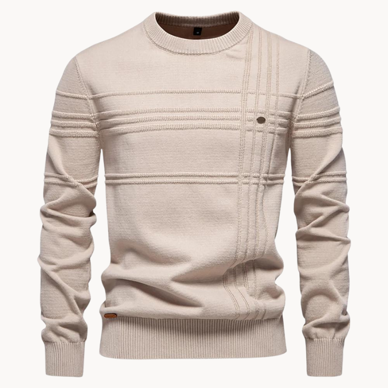 Men's Ribbed Crew Neck Knit Sweater – Beige