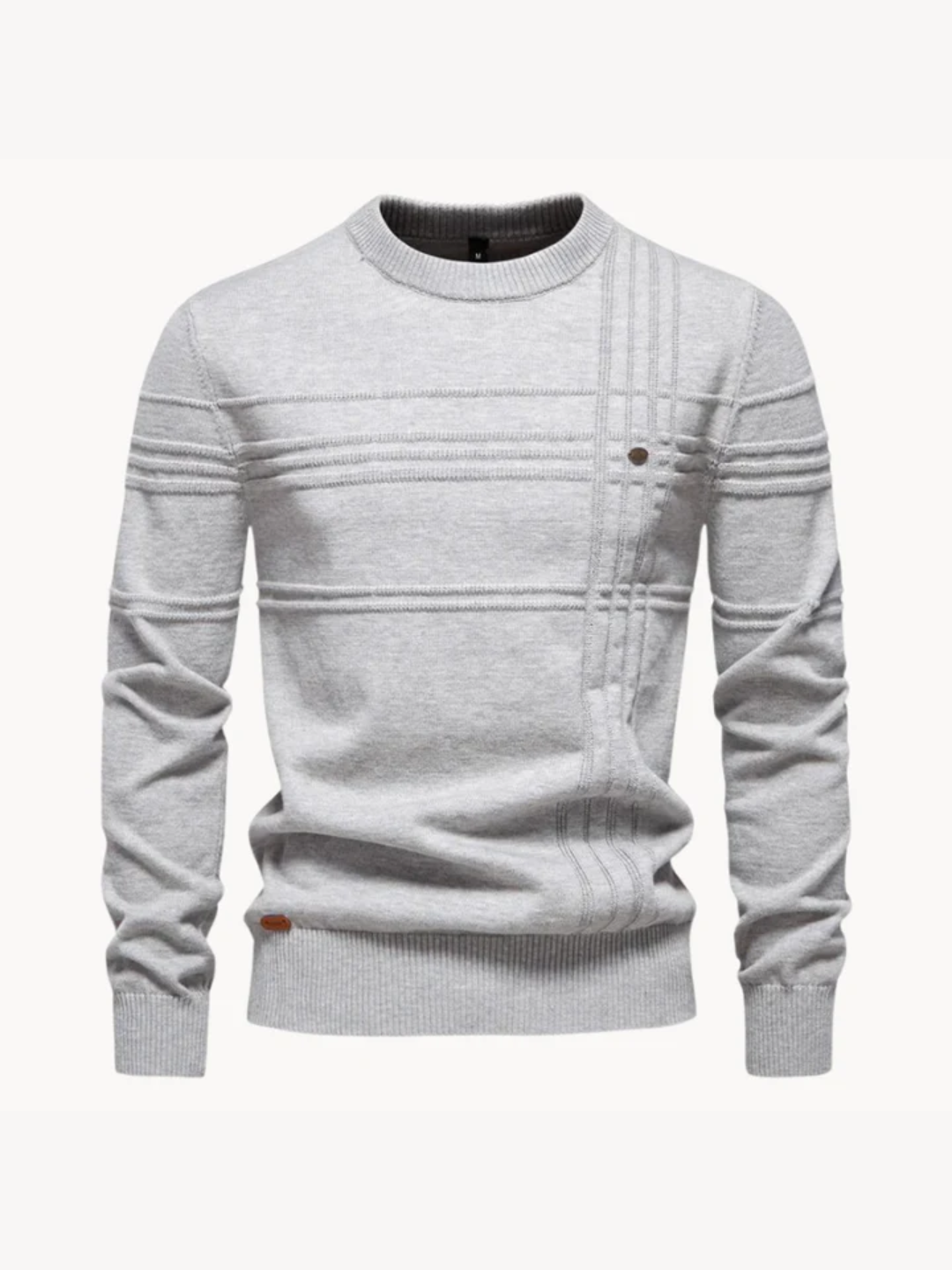 Men's Ribbed Crew Neck Knit Sweater – Detail View
