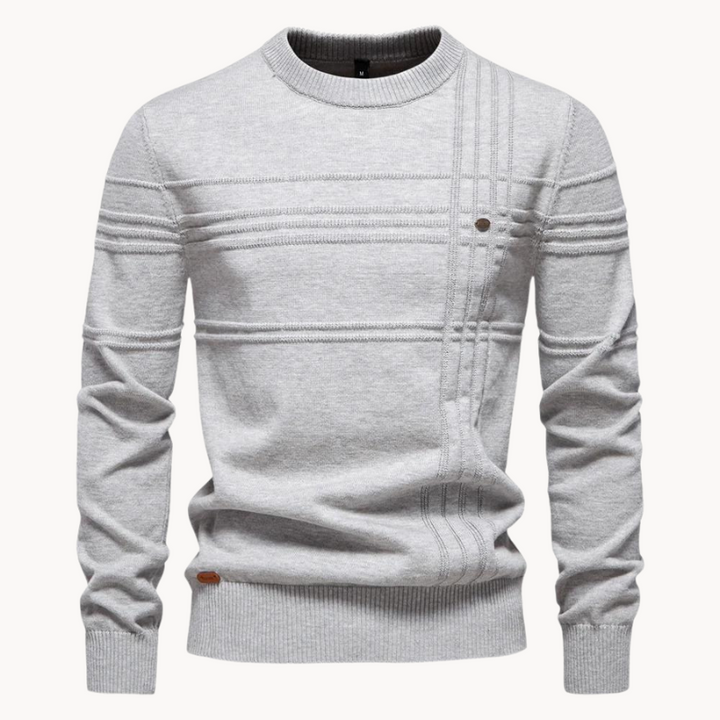 Men's Ribbed Crew Neck Knit Sweater – Detail View