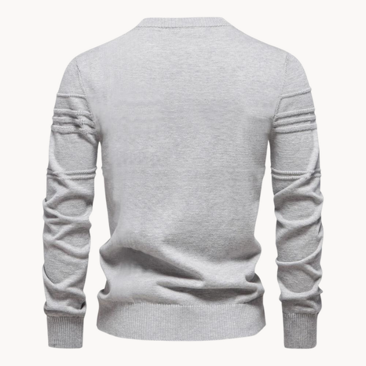 Men's Ribbed Crew Neck Knit Sweater – Detail View