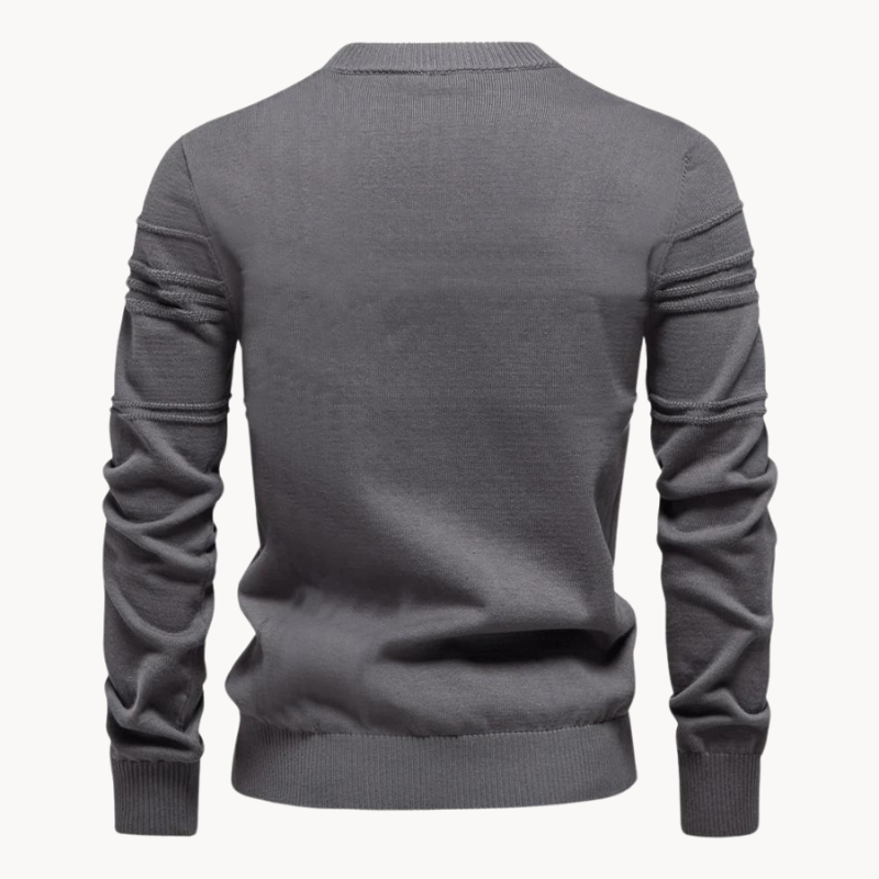 Men's Ribbed Crew Neck Knit Sweater – Detail View