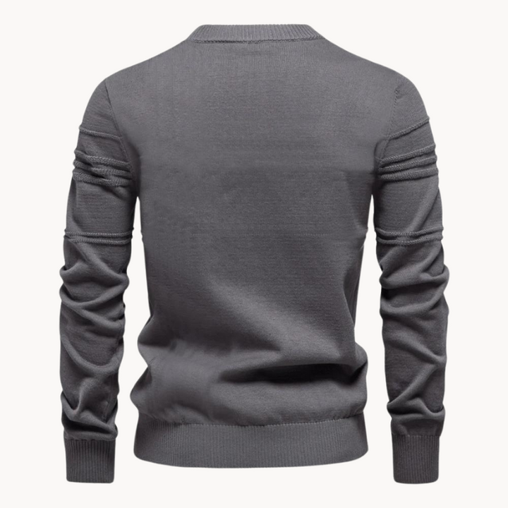 Men's Ribbed Crew Neck Knit Sweater – Detail View