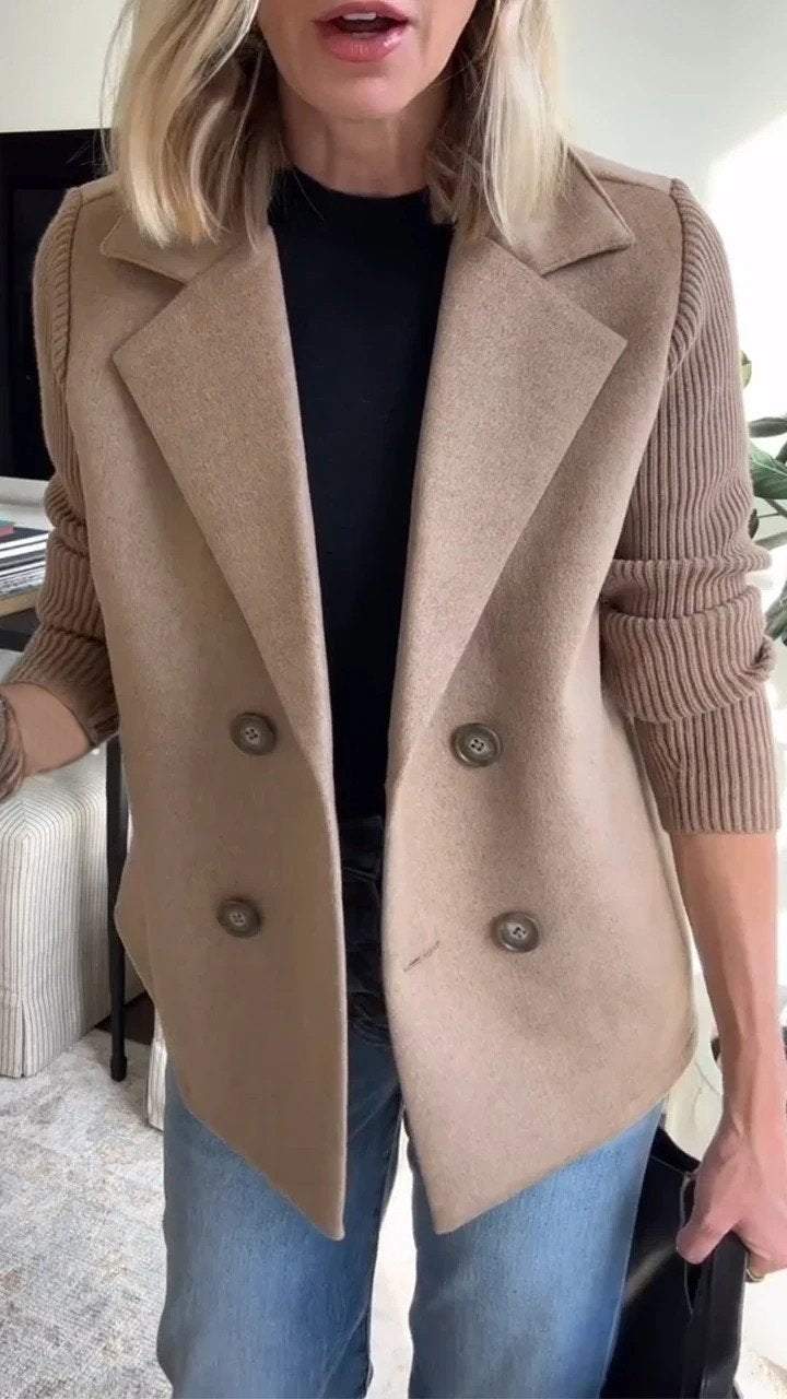 Freya - Elegant Knit-Sleeve Blazer