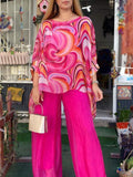 Lichelle | Women's Swirl Print Wide Leg Pants Set