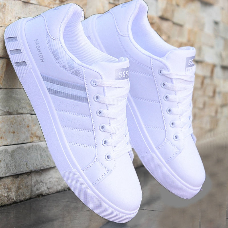 JULIAN | MEN'S WHITE LEATHER LACE UP SNEAKERS 1