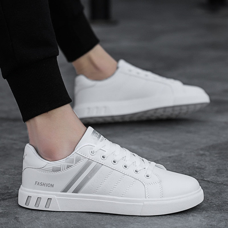 JULIAN | MEN'S WHITE LEATHER LACE UP SNEAKERS 3