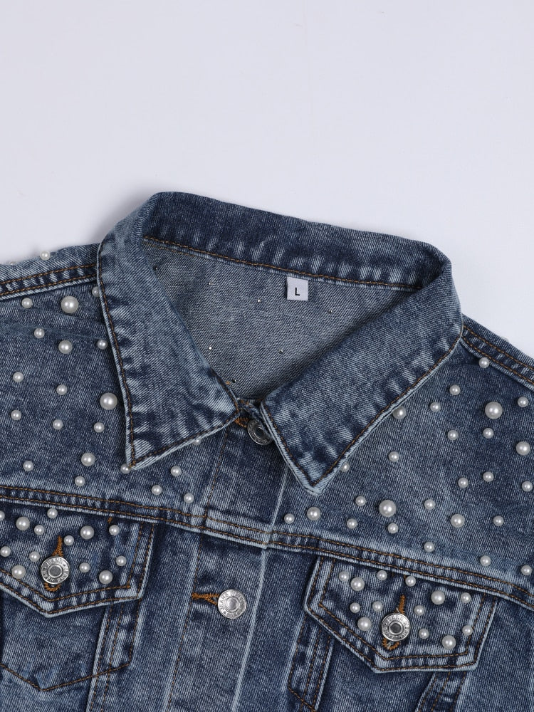 JULIETTE - PEARL EMBELLISHED DENIM JACKET 4
