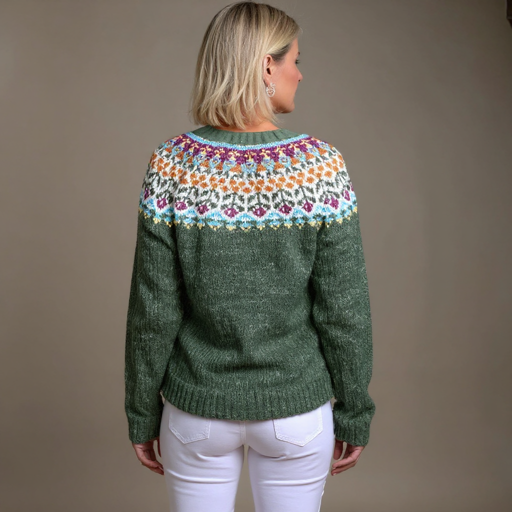 JUNA | WOMEN'S FLORAL CARDIGAN SWEATER FAIR ISLE KNIT BUTTON 2