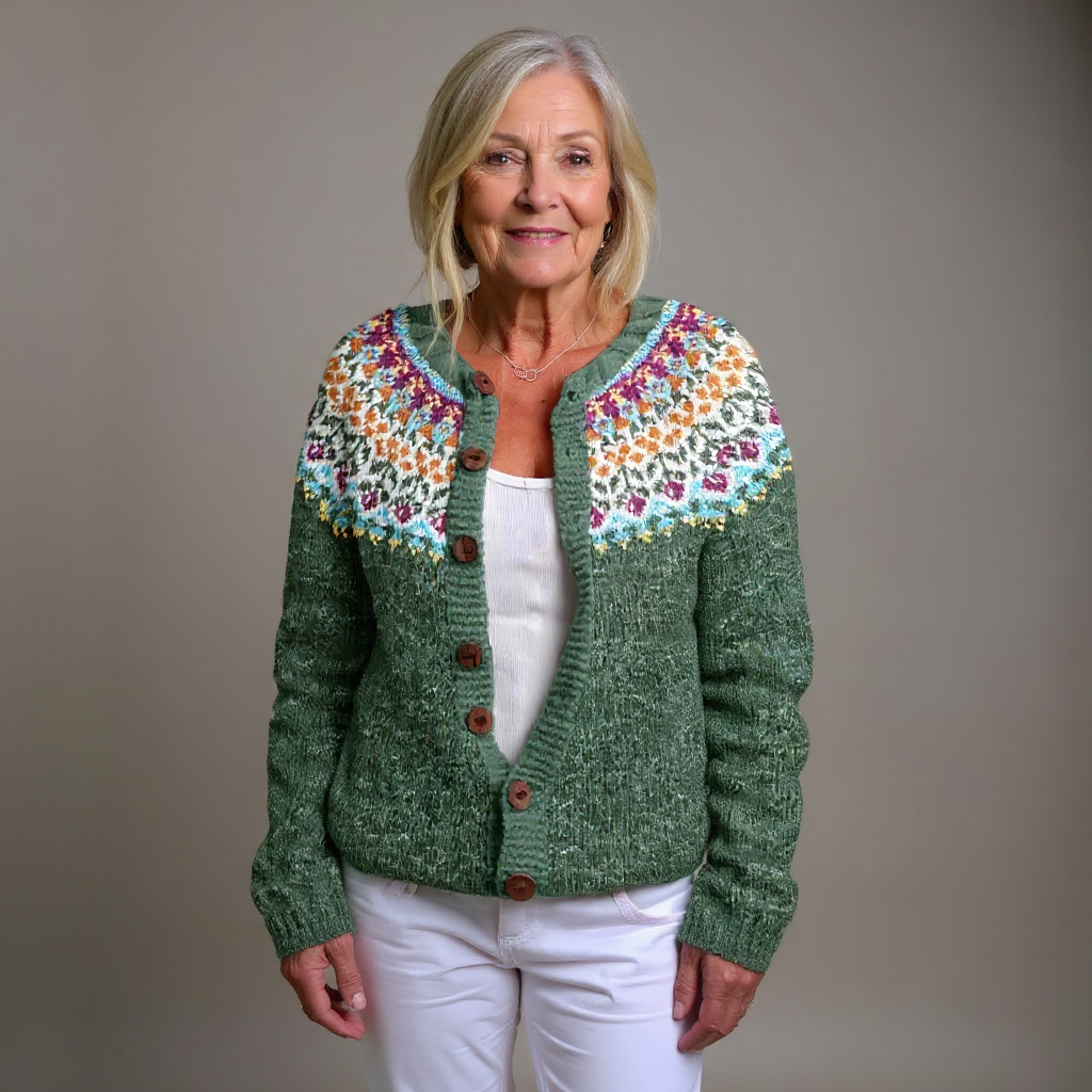 JUNA | WOMEN'S FLORAL CARDIGAN SWEATER FAIR ISLE KNIT BUTTON 3