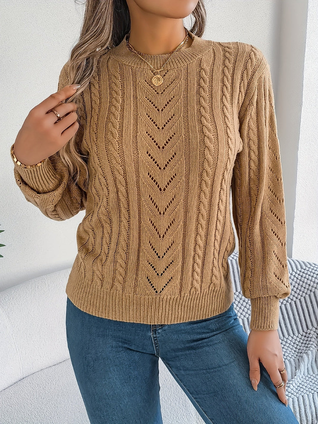 JUNE - CABLE & POINTELLE KNIT SWEATER 4