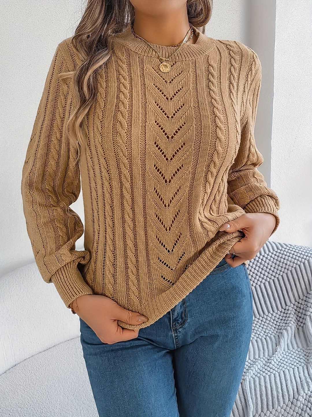 JUNE - CABLE & POINTELLE KNIT SWEATER 6