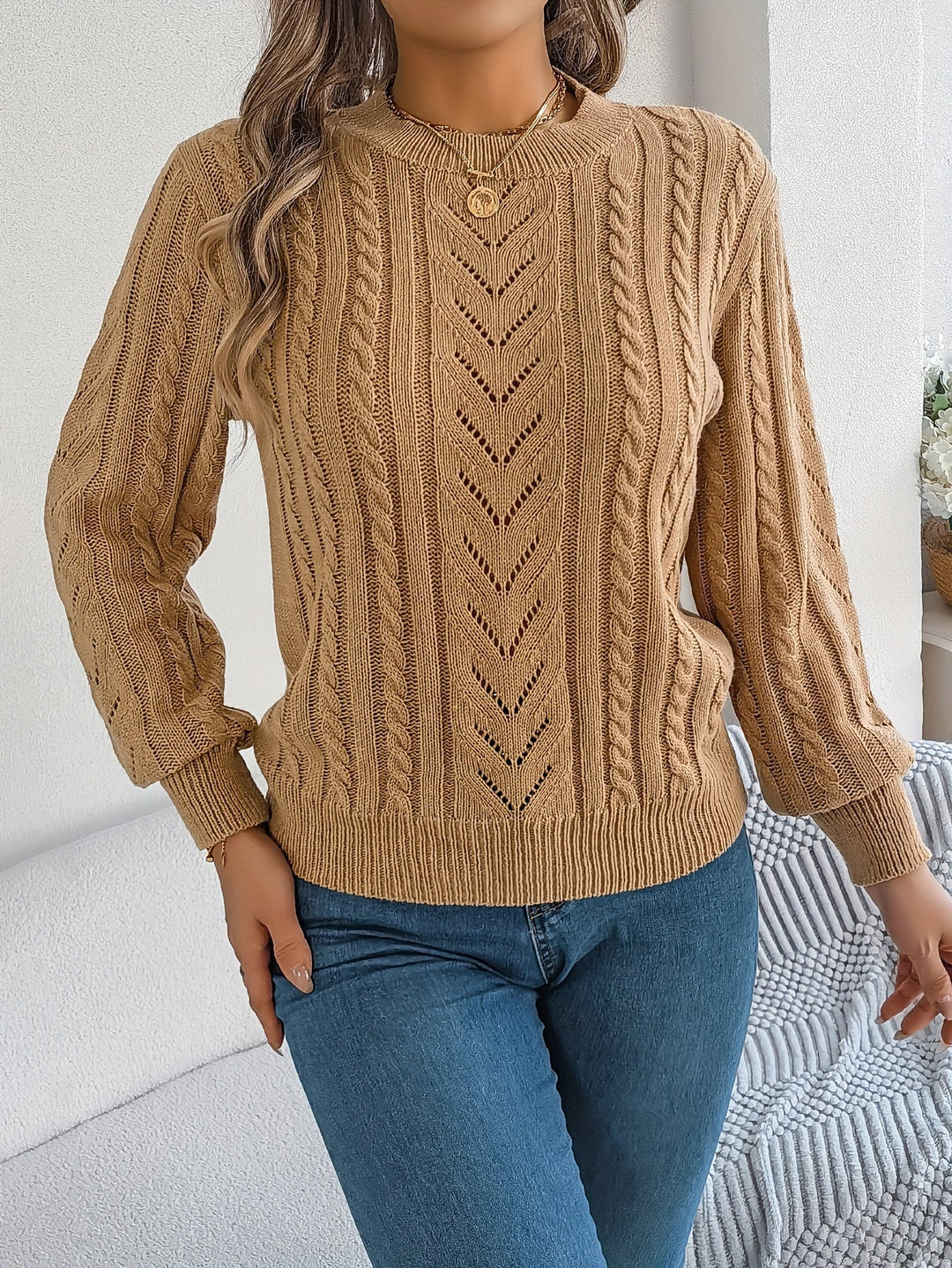 JUNE - CABLE & POINTELLE KNIT SWEATER 8